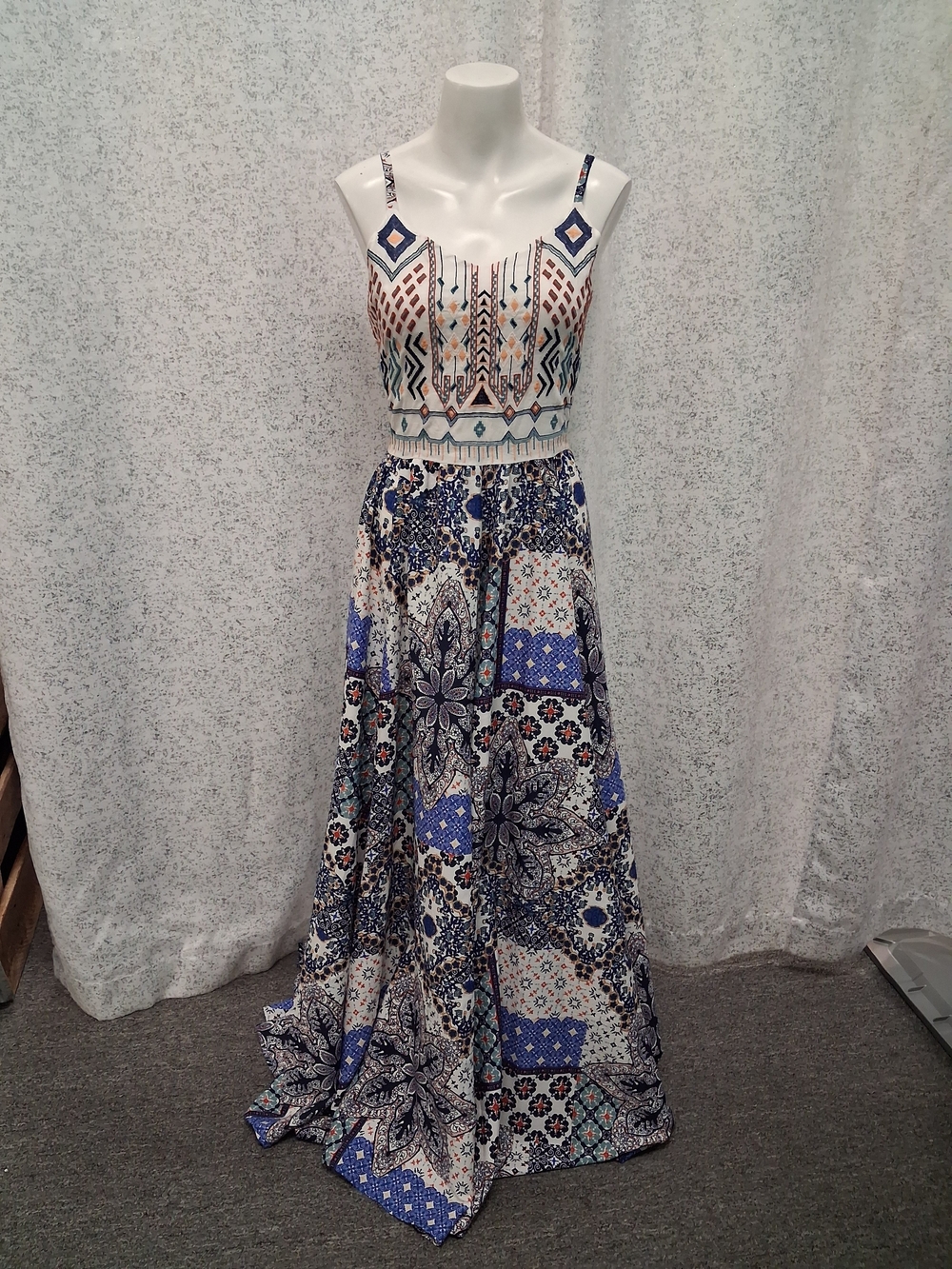Cupio Blue & White Printed Maxi Dress
